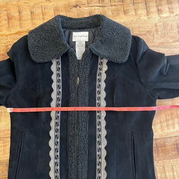 Vintage White Stag Penny Lane Coat M Suede Leather Embroidered Sherpa 90s Jacket - Picture 13 of 16